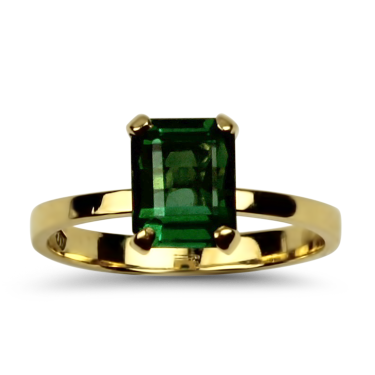 Estate 18K Yellow Gold Emerald Cut Green Tourmaline Ring Springer s