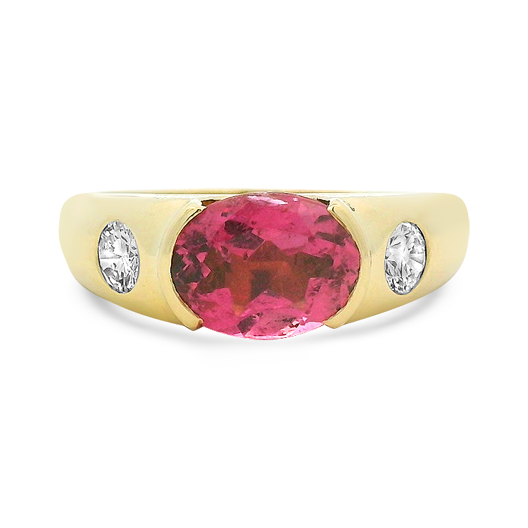 PAGE Estate Ring Estate 18k Yellow Gold Oval Pink Tourmaline & Diamond Ring 8