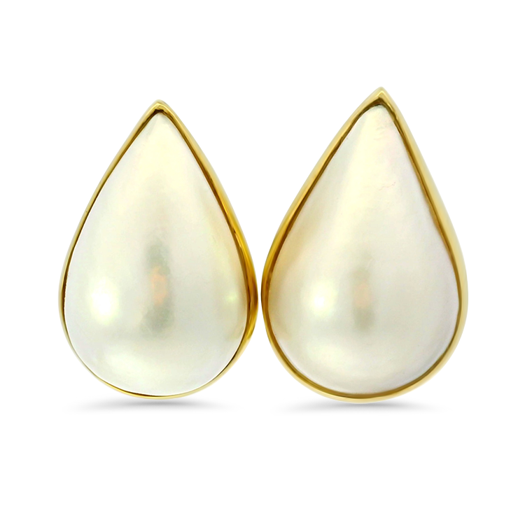 Estate 18k Yellow Gold Pear-Shaped Mabe Pearl Stud Earrings