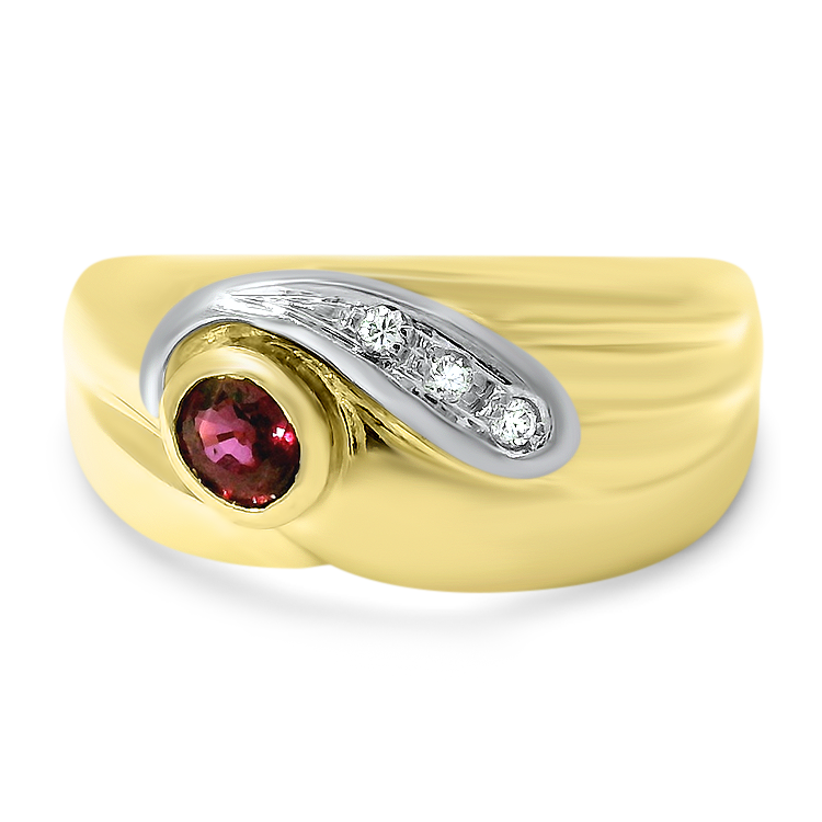 PAGE Estate Ring Estate 18k Yellow Gold Snake Ring with Ruby and Diamonds 7.25