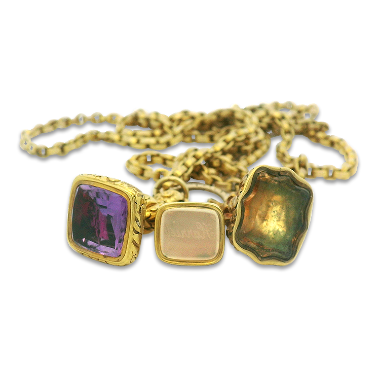 PAGE Estate Necklaces and Pendants Estate 9k Yellow Gold Gemstone Fob Necklace