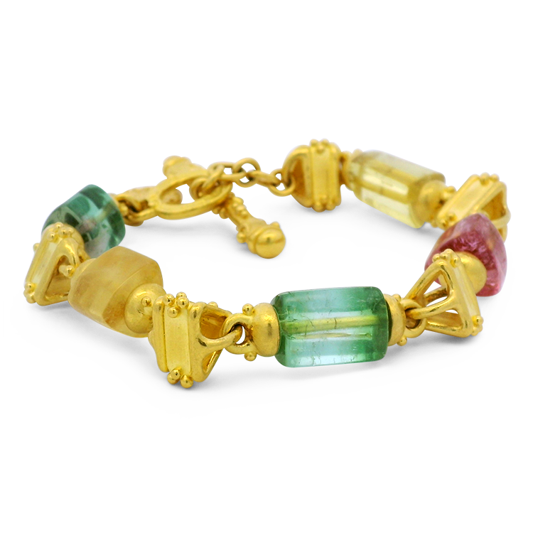 PAGE Estate Bracelet Estate Denise Roberge 22k Yellow Gold Fancy Link Tourmaline Bracelet