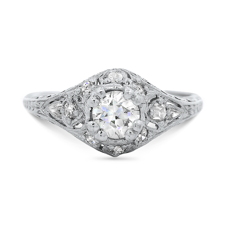 PAGE Estate Engagement Ring Estate Edwardian Platinum Old European Cut Diamond Ring 9