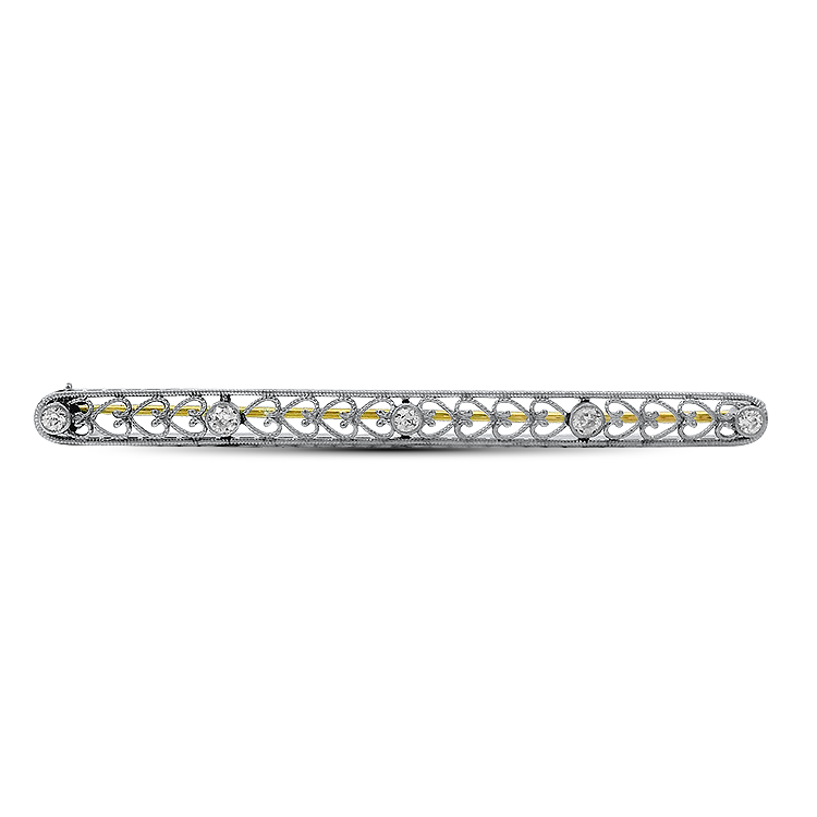 PAGE Estate Pins & Brooches Estate Platinum and 14k Yellow Gold Diamond Filigree Bar Pin