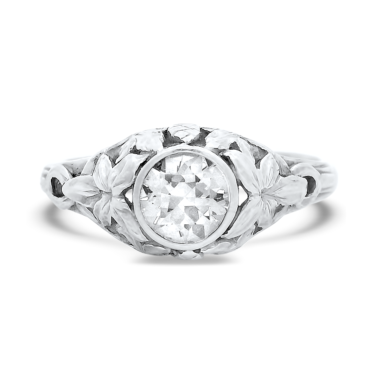 PAGE Estate Engagement Ring Estate Platinum Art Nouveau Solitaire Diamond Ring - .49ct 5.25