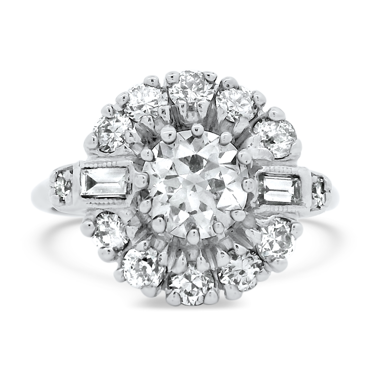 PAGE Estate Engagement Ring Estate Platinum Deco Diamond Engagement Ring 4.5