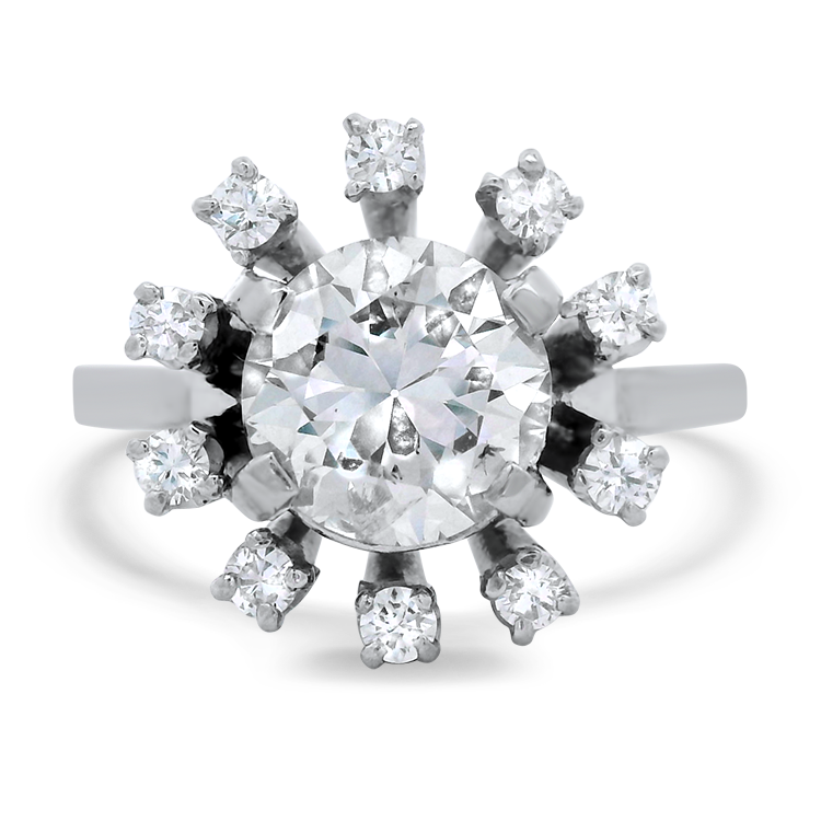 PAGE Estate Engagement Ring Estate Platinum Diamond Sunburst Halo Ring 6.5