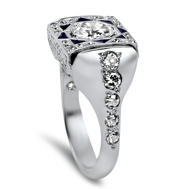 PAGE Estate Engagement Ring Estate Platinum Vintage Diamond & Sapphire Ring 6.5