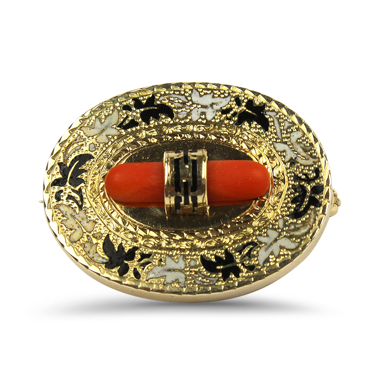 PAGE Estate Pins & Brooches Estate Victorian 14K Yellow Victorian Gold Enamel Coral Brooch