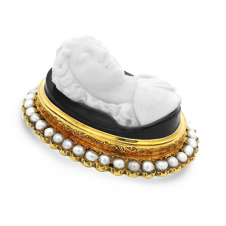 PAGE Estate Pins & Brooches Estate Victorian 18k Yellow Gold Carved Agate Cameo and Cultured Pearls Brooch