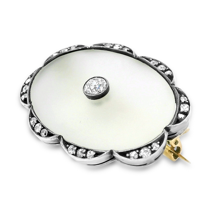 PAGE Estate Pins & Brooches Sterling Silver and 14k Yellow Gold Edwardian Crystal and Diamond Brooch