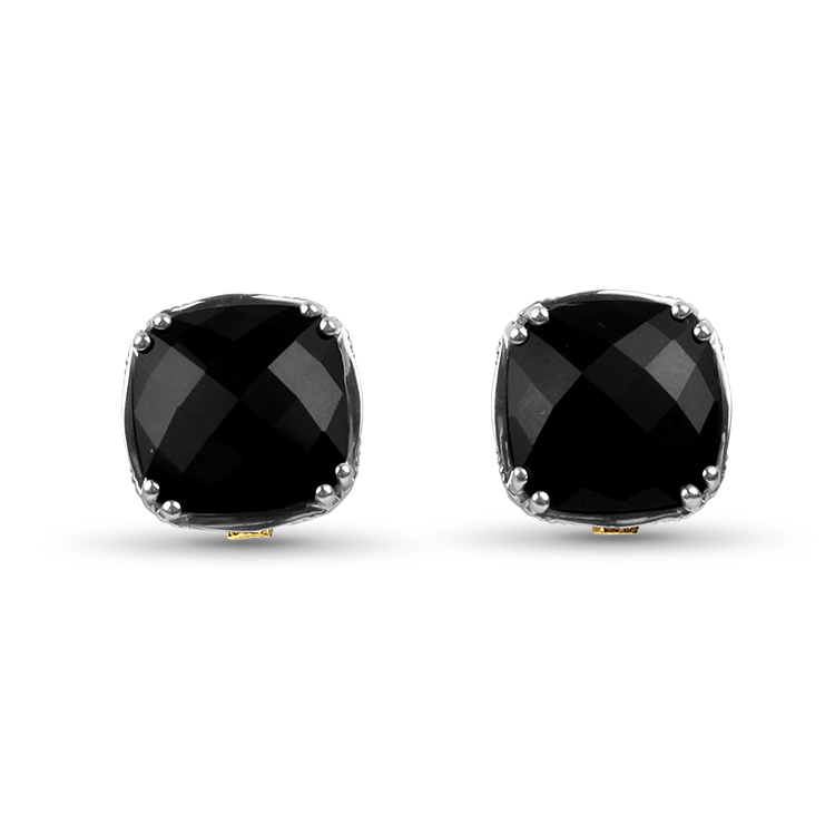 PAGE Estate Earring Tacori Estate Sterling Silver & 18k Yellow Gold "Classic Rock" Checkered Black Onyx Stud Earrings