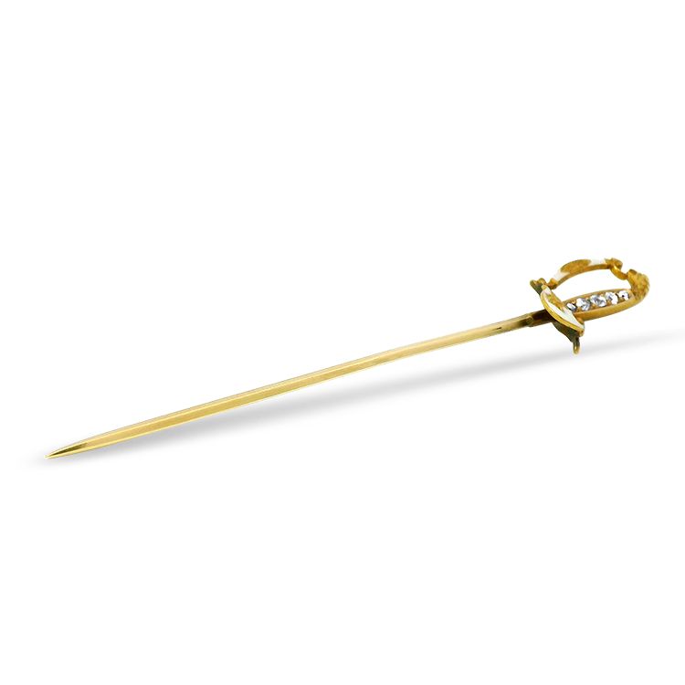 PAGE Estate Pins & Brooches Victorian 14k Yellow Gold Diamond Sword Stick Pin