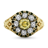 PAGE Estate Ring Victorian 18k Yellow Gold Cluster Ring with Fancy Yellow Diamond 9.5