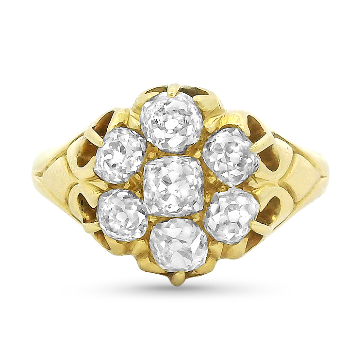 PAGE Estate Ring Victorian 18k Yellow Gold Diamond Cluster Ring 5.5