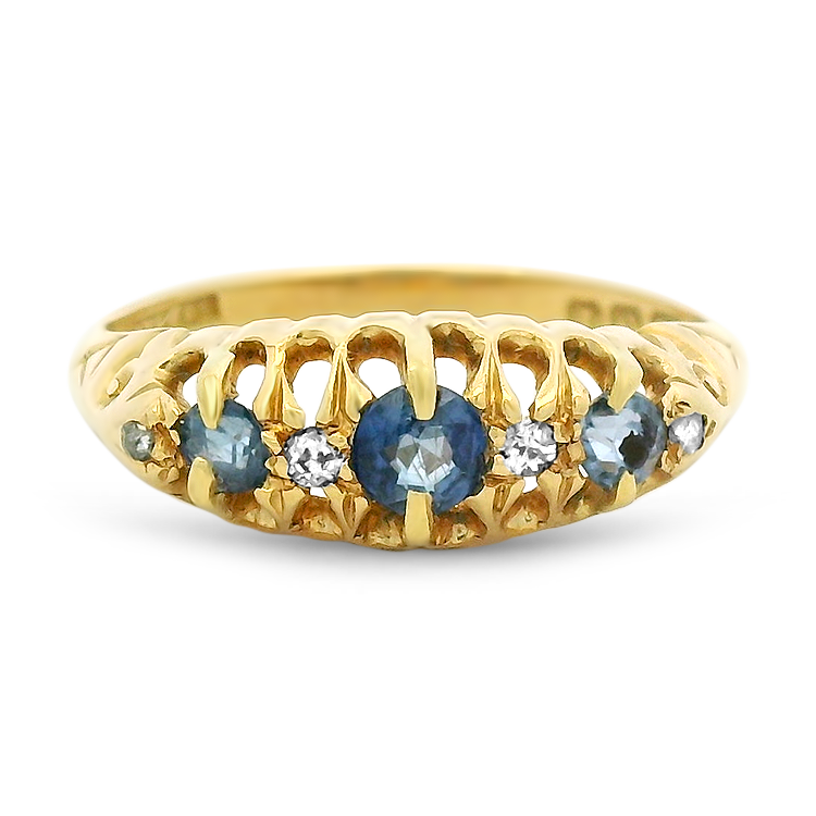 PAGE Estate Ring Victorian 18k Yellow Gold Sapphire and Diamond Ring 5.5