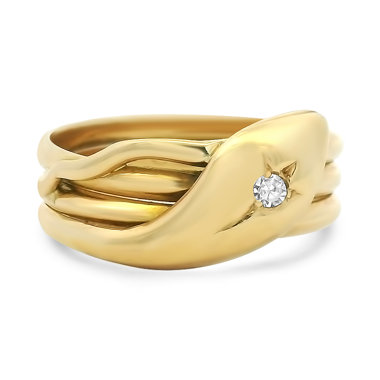 PAGE Estate Ring Victorian 18k Yellow Gold  Snake Ring with Diamond 10.5