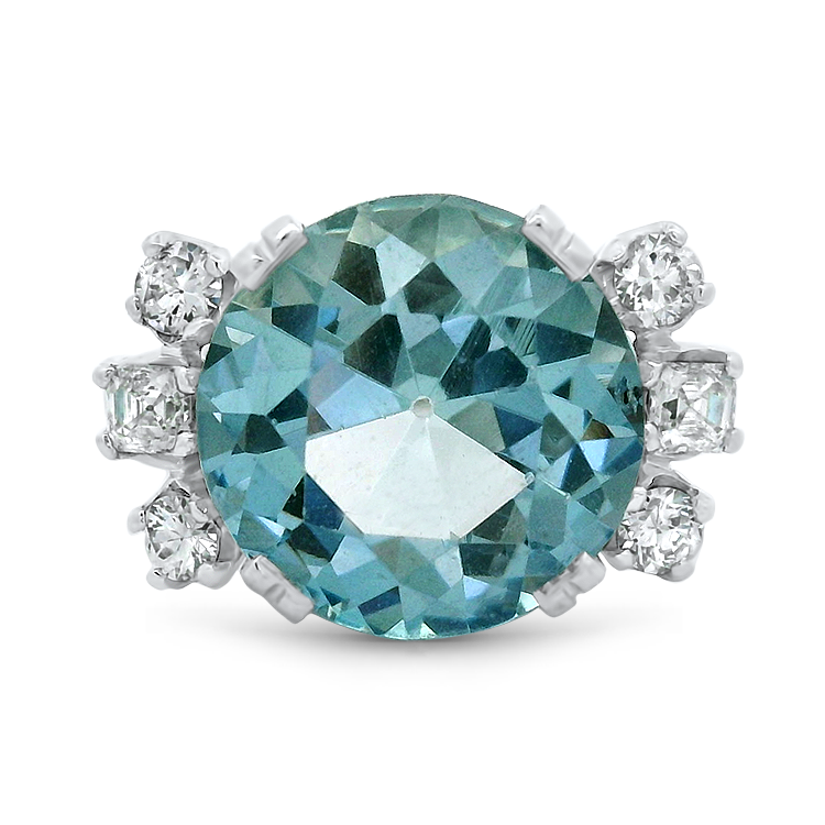 PAGE Estate Ring Vintage Platinum Aquamarine and Diamond Ring 6.5