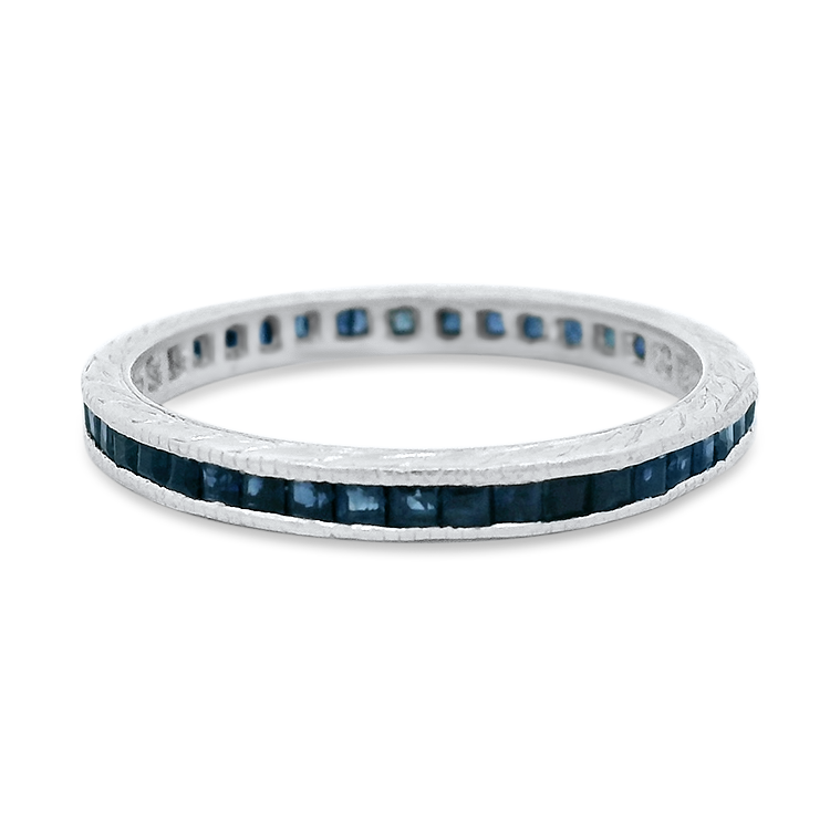 PAGE Estate Wedding Band Vintage Platinum Sapphire Eternity Band - Size 5.25
