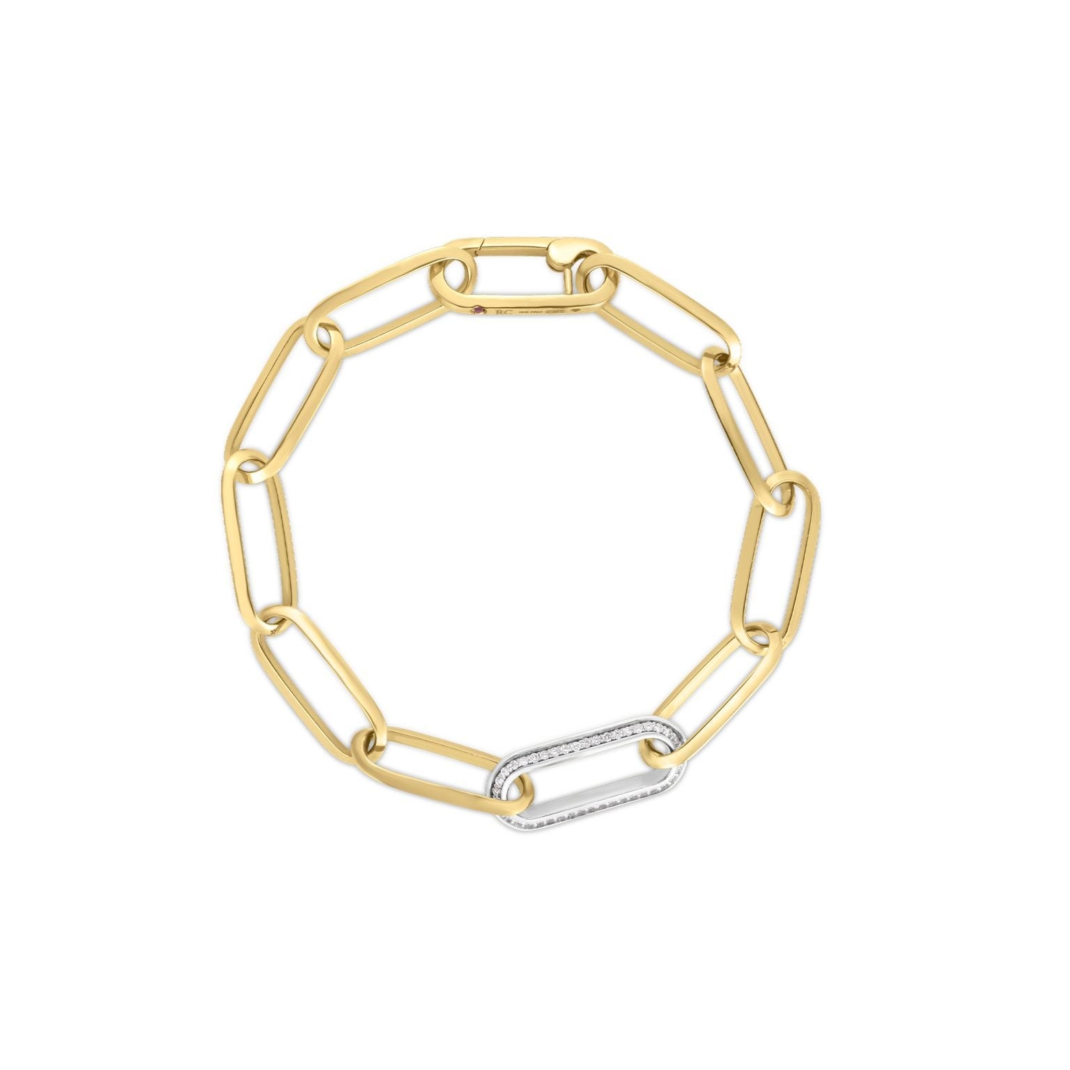 Roberto Coin Necklaces and Pendants Roberto Coin 18k Yellow and White Gold Diamond Link Paperclip Chain Bracelet