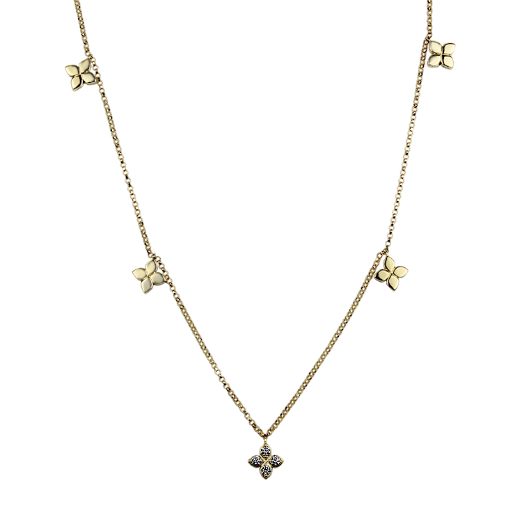 Roberto Coin Necklaces and Pendants Roberto Coin 18k Yellow Gold Diamond Flower Station Necklace