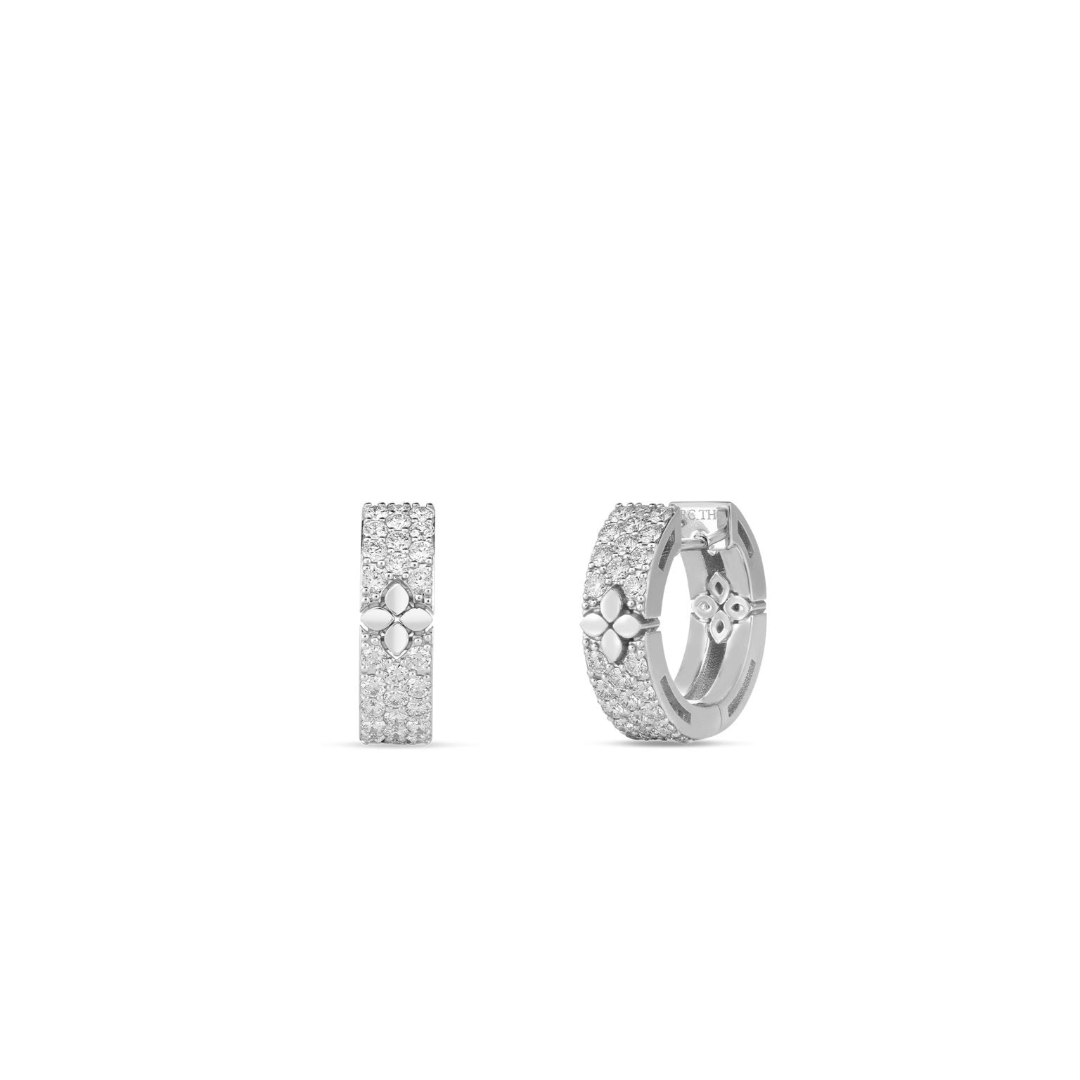 Roberto Coin Earring Roberto Coin Love in Verona 18k White Gold Pave Diamond and Flower Hoop Earrings
