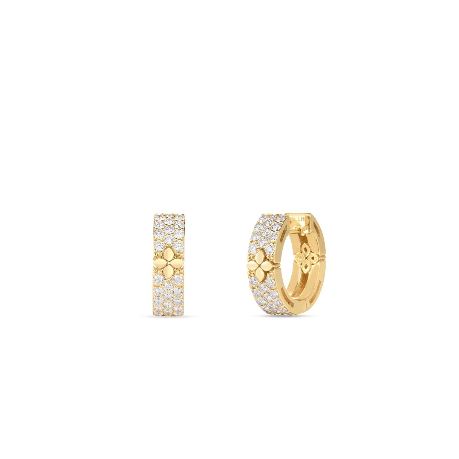 Roberto Coin Earring Roberto Coin Love in Verona 18k Yellow Gold Pave Diamond and Flower Hoop Earrings