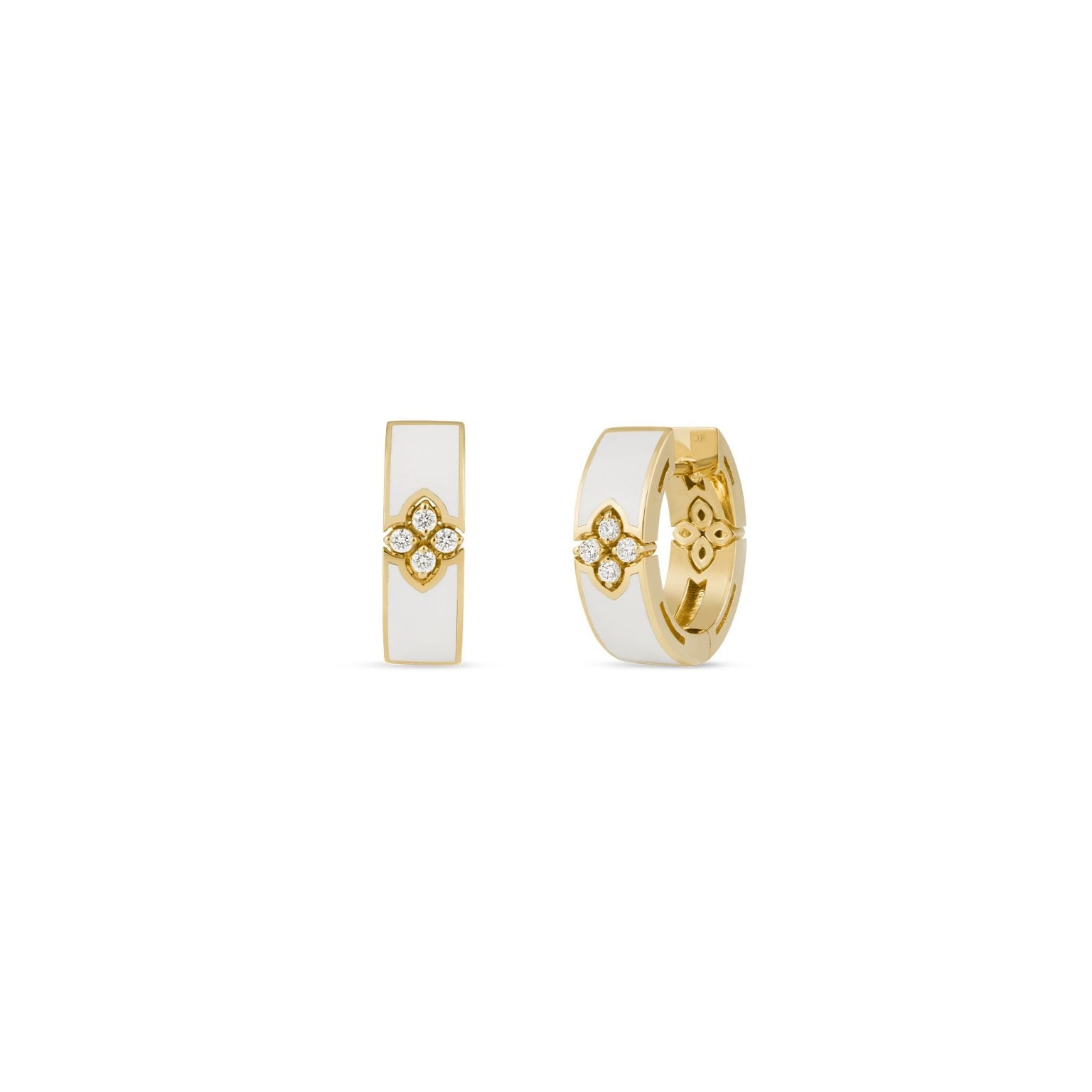 Roberto Coin Earring Roberto Coin Love in Verona 18k Yellow Gold White Enamel and Diamond Hoop Earrings