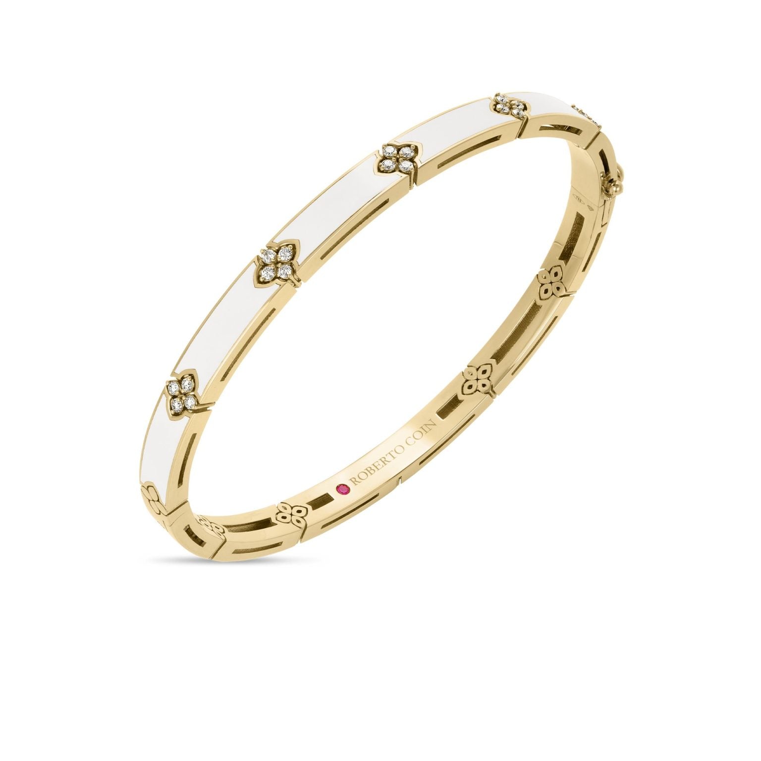 Roberto Coin Bracelet Roberto Coin Love in Verona 18k Yellow Gold White Enamel Diamond Bangle Bracelet