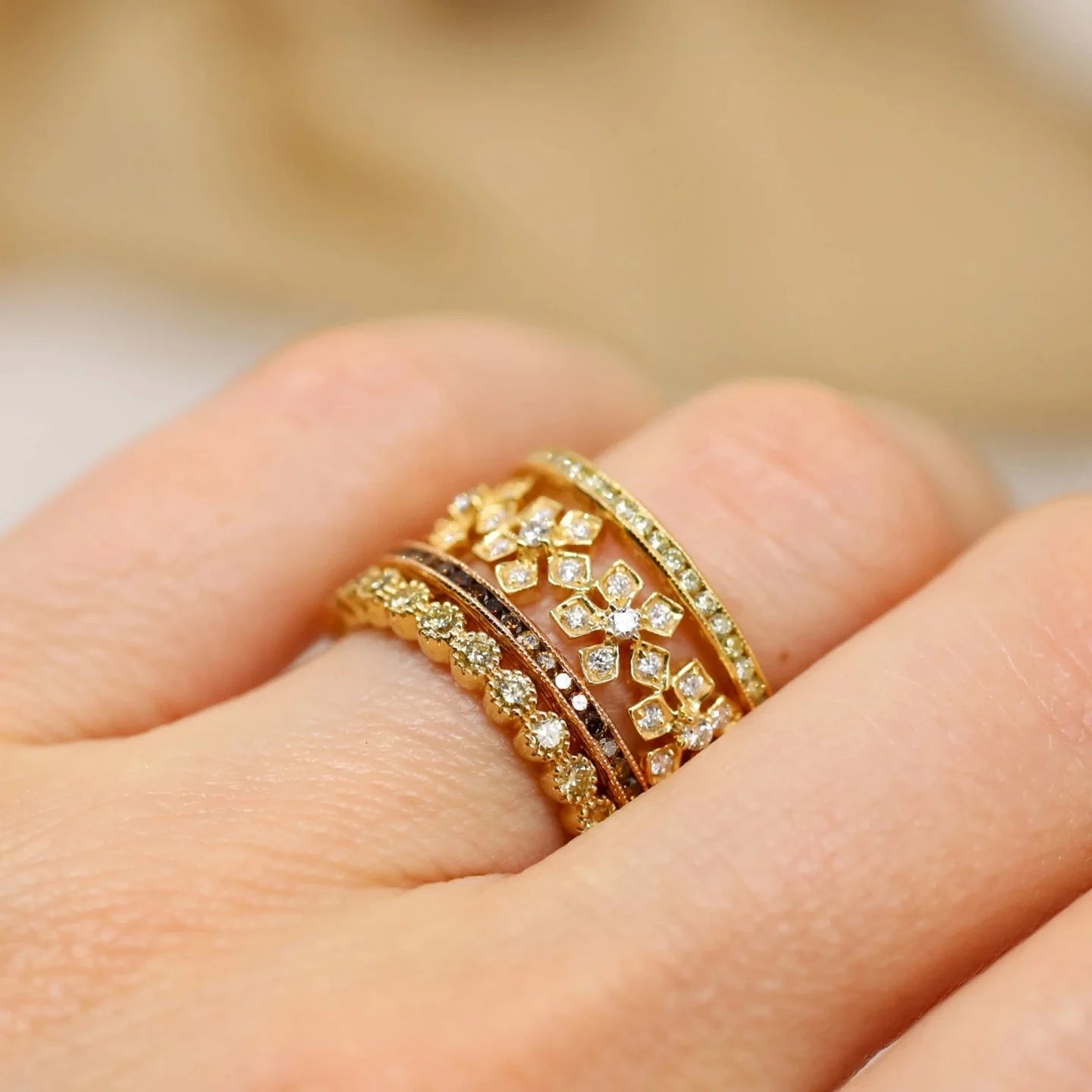 Sethi Couture Sethi Couture Enchanted Garden 18k Yellow Gold Diamond Flower Eternity Band