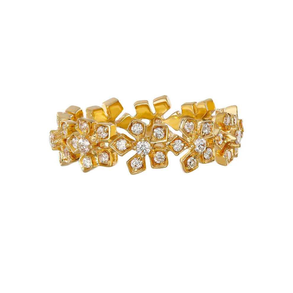 Sethi Couture Sethi Couture Enchanted Garden 18k Yellow Gold Diamond Flower Eternity Band