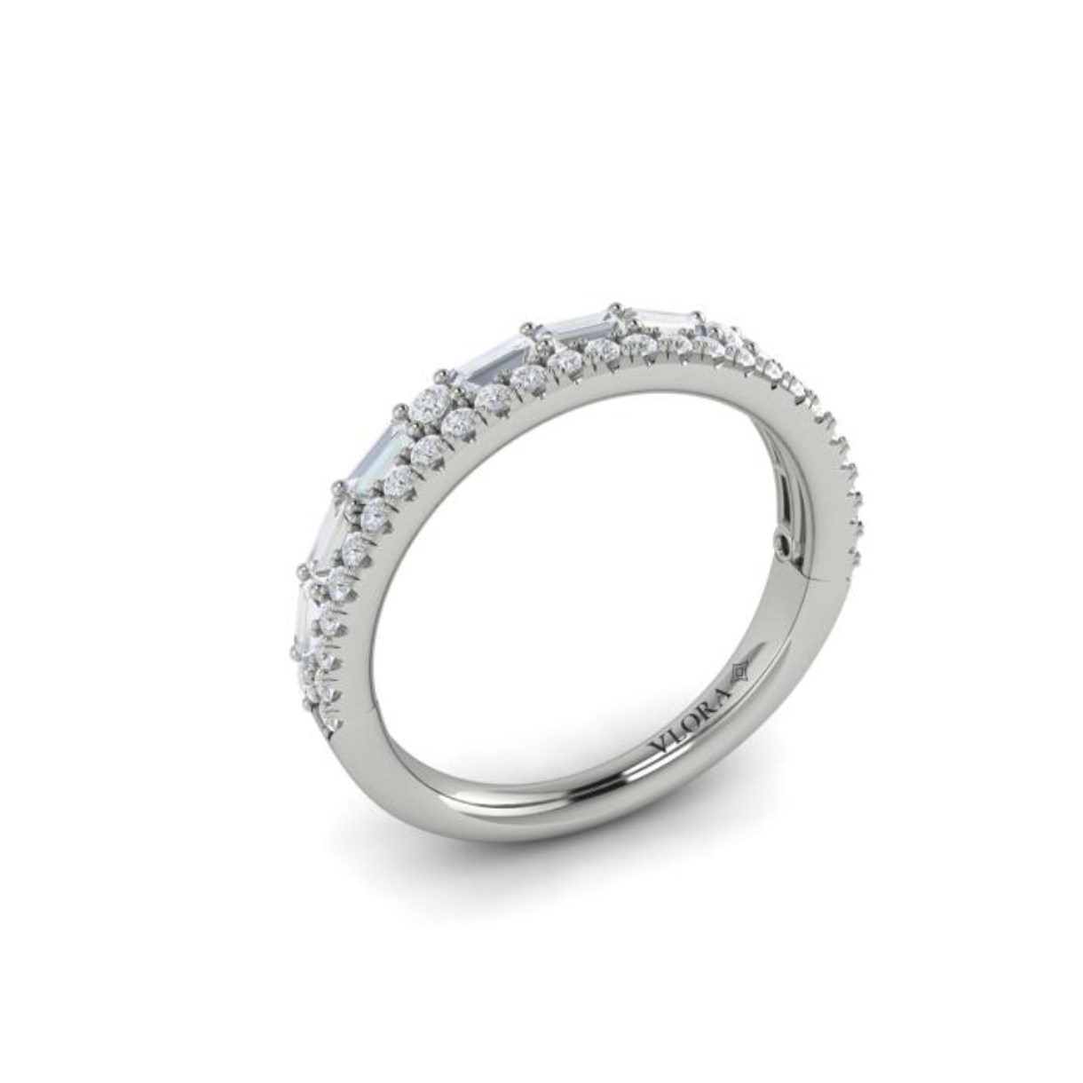 Sincerely, Springer's Wedding Band Sincerely, Springer's by Vlora 18k White Gold Double Row Baguette and Round Diamond Band - 0.72ctw