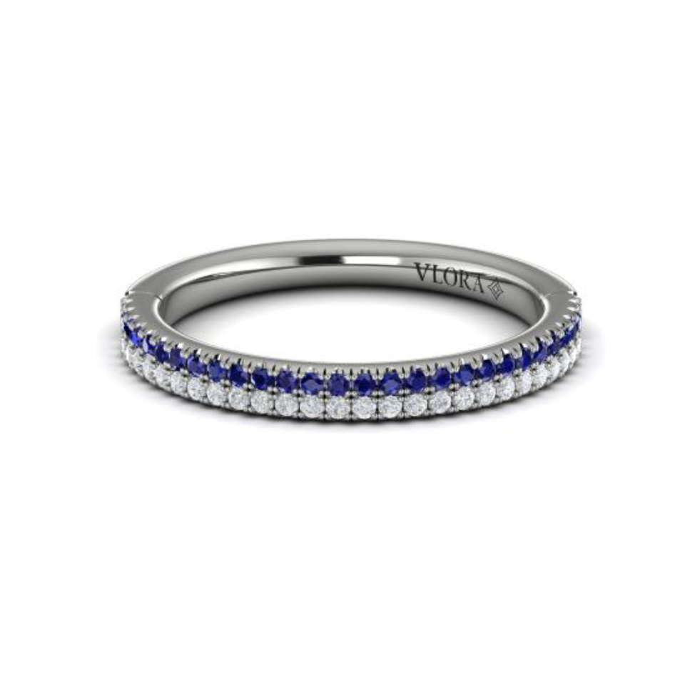 Sincerely, Springer's Wedding Band Sincerely, Springer's by Vlora Platinum Diamond and Sapphire Two-Row Wedding Band