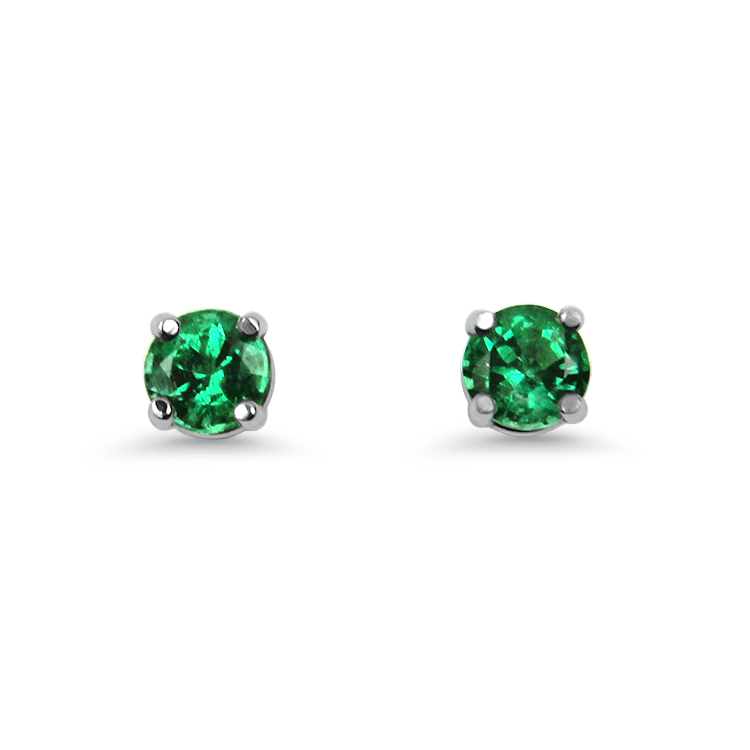 Springer's Collection Earring 14k White Gold Emerald Stud Earrings