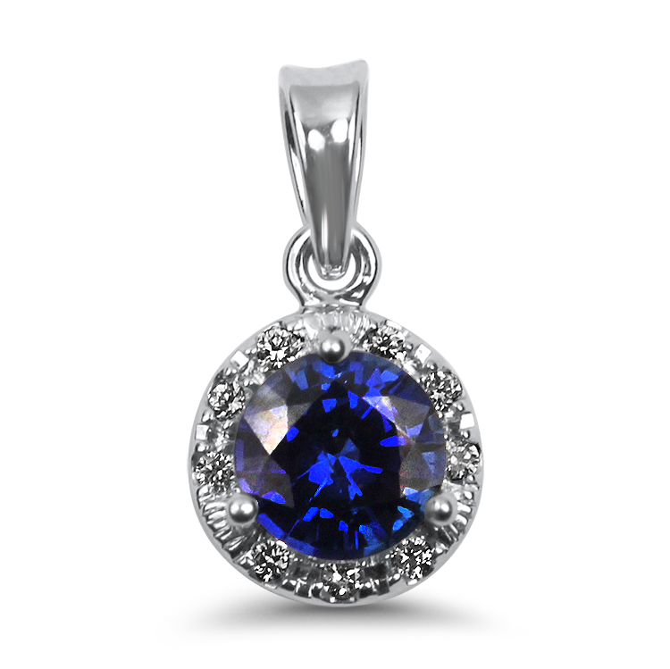 14k White Gold Sapphire and Diamond Halo Pendant Springer s