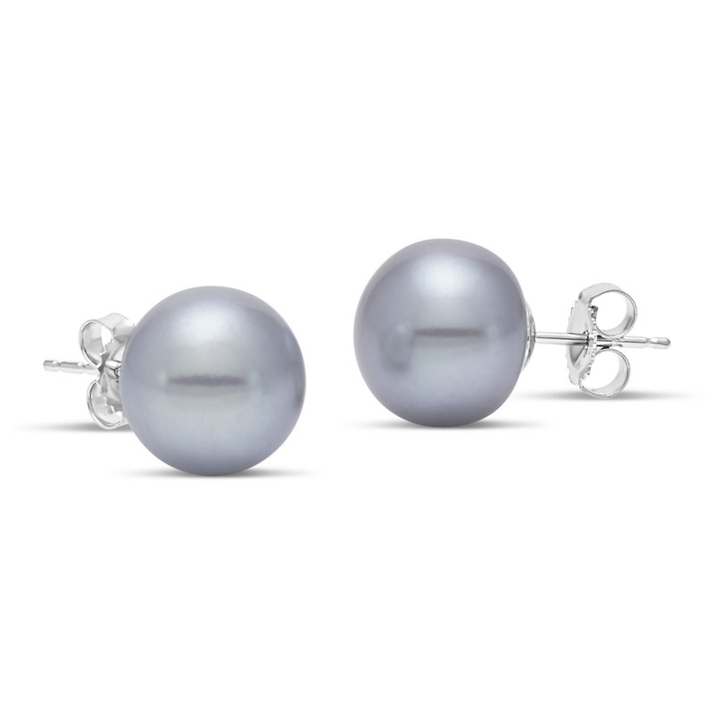 Springer's Collection Mastoloni 14k White Gold Gray Freshwater Button Pearl Earrings