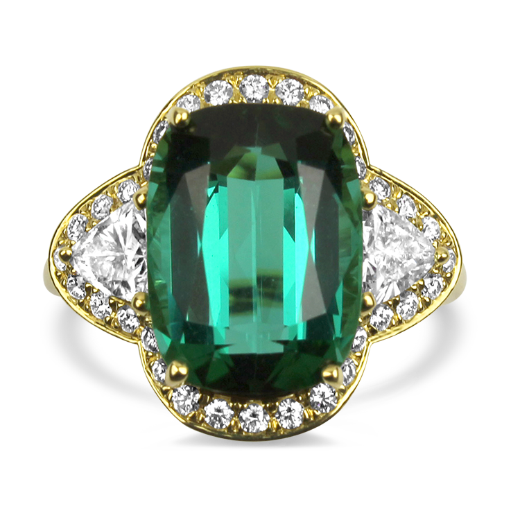 Springer's Collection Ring Springer's Collection 18K Yellow Gold Green Tourmaline and Diamond Ring 6.50