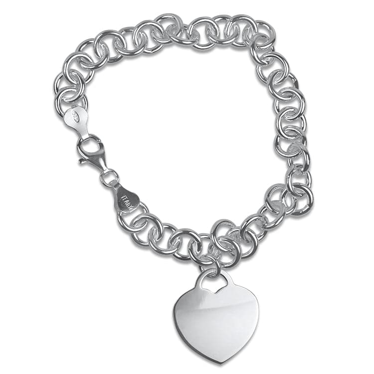 Springer's Collection Bracelet Sterling Silver Round Link Bracelet with Heart Charm