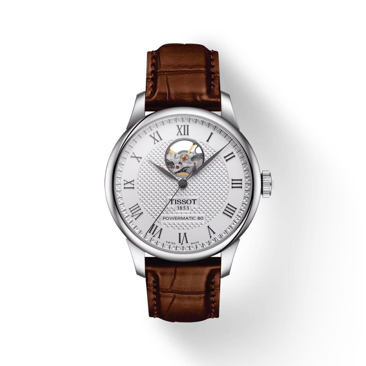 Tissot Watch Tissot Le Locle Powermatic 80 Open Heart Silver Dial, Brown Leather Strap 39mm T0064071603301