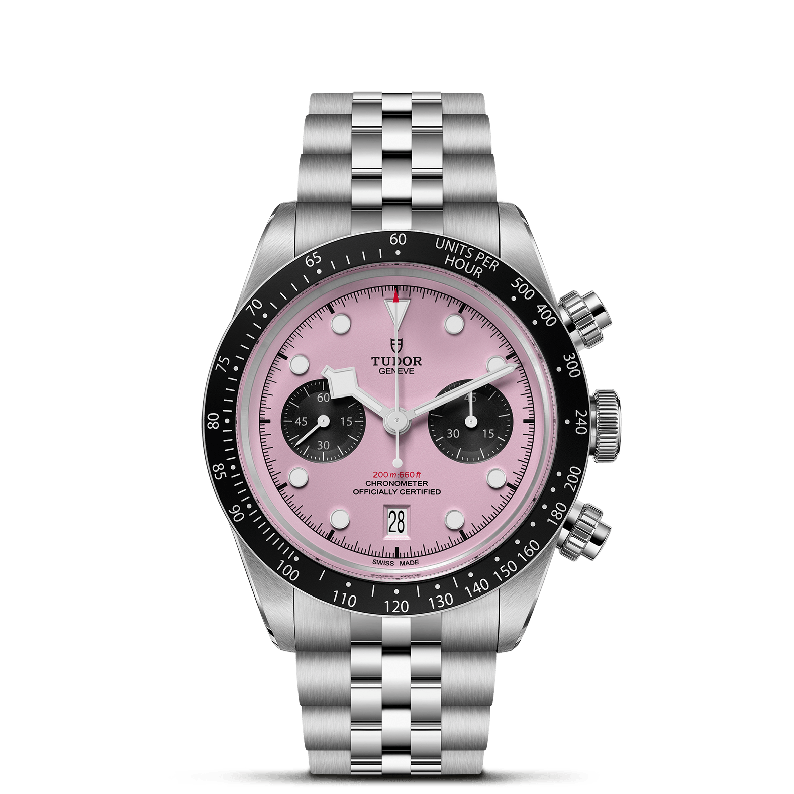 TUDOR Watch TUDOR 41mm Black Bay Chrono, Pink Dial, Stainless Steel Bracelet (M79360N-0019)