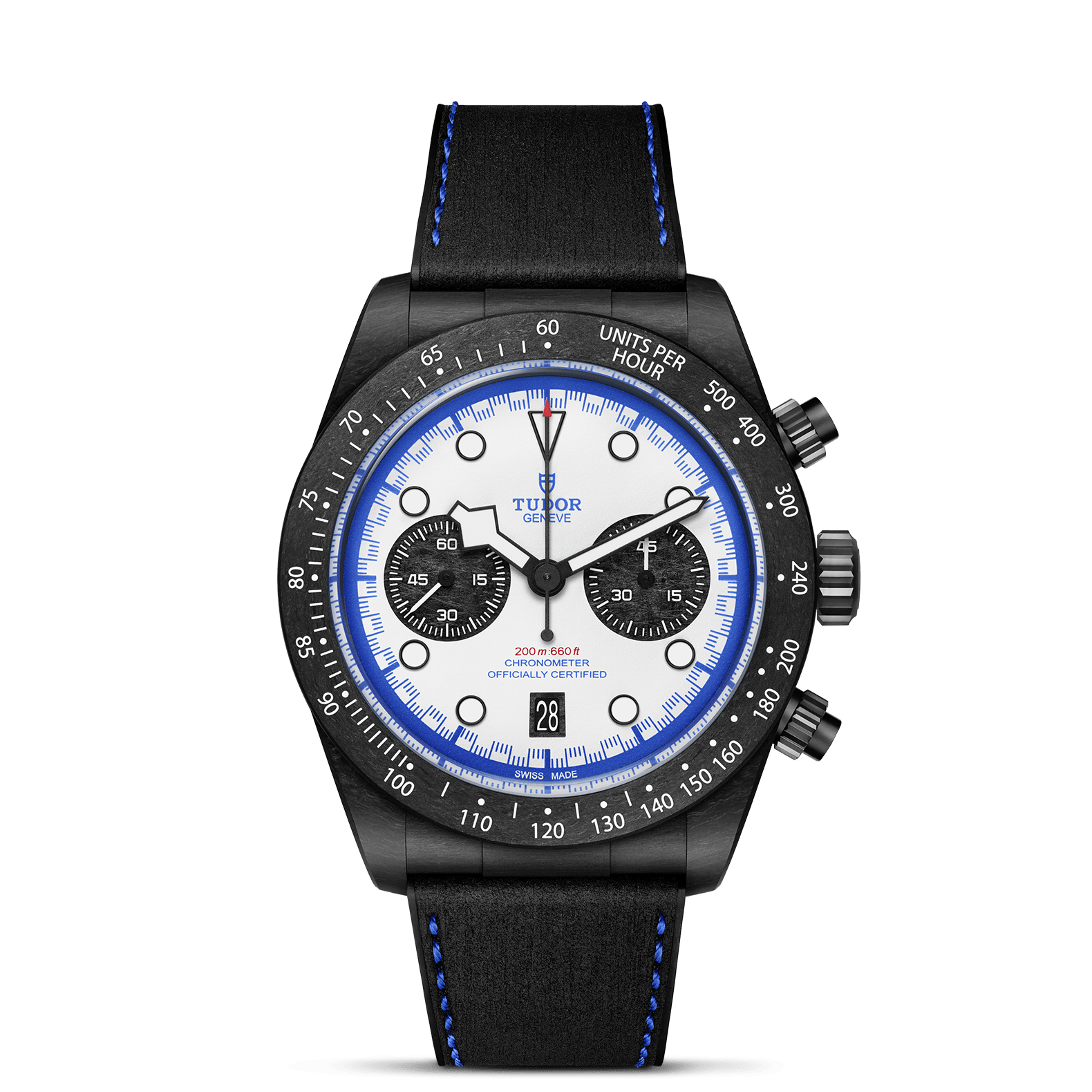 TUDOR 42mm Black Bay Chrono, White Dial, Black Hybrid Leather