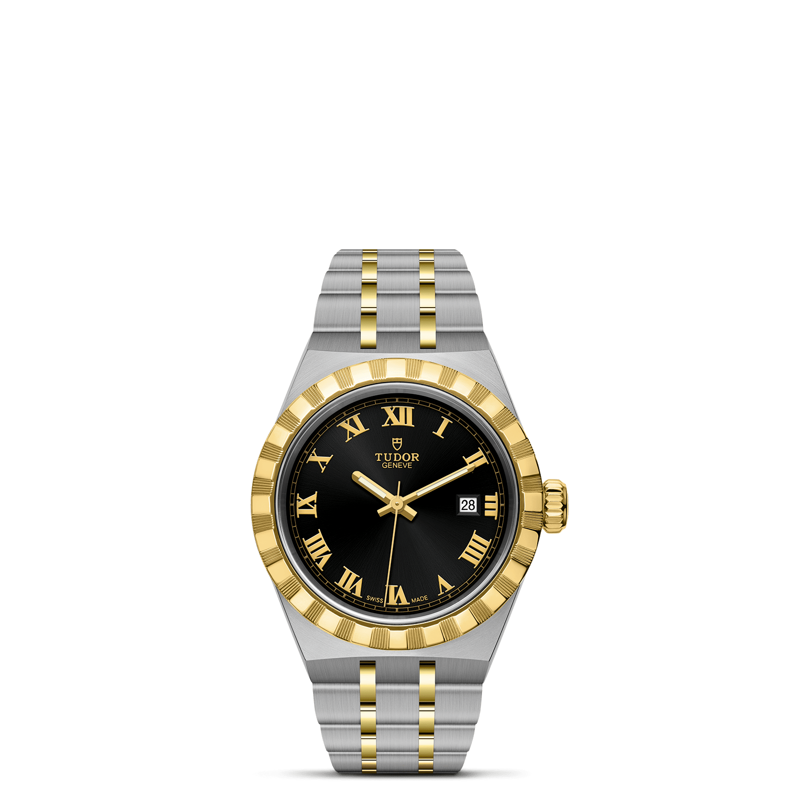 TUDOR Watch TUDOR Royal, 28mm Black Dial, Two-Tone Yellow Gold Bracelet (M28303-0003)
