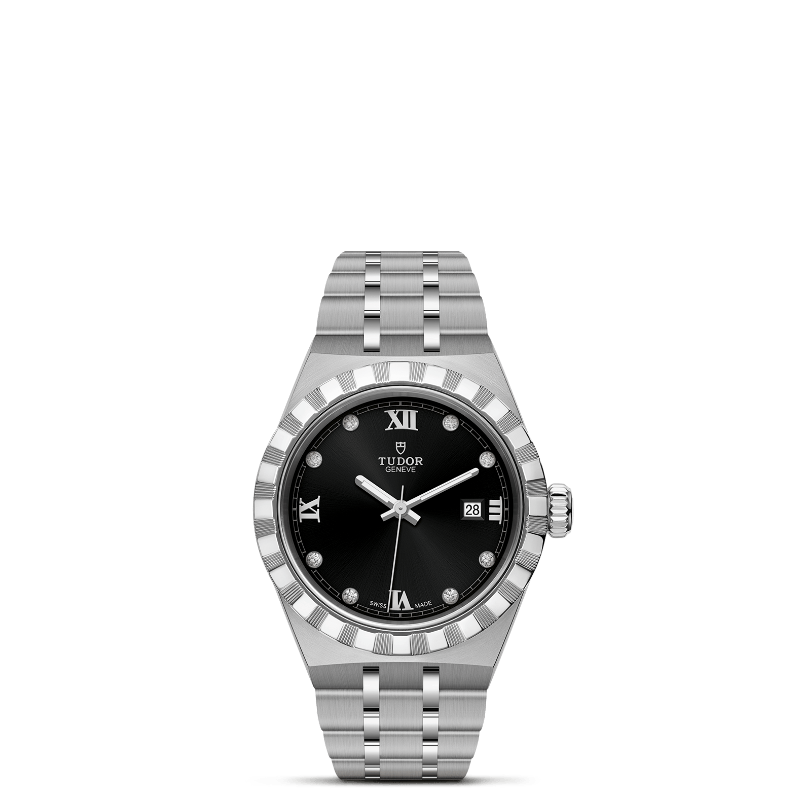 TUDOR Watch TUDOR Royal, 28mm Black Diamond Set Dial, Stainless Steel Bracelet (M28300-0004)
