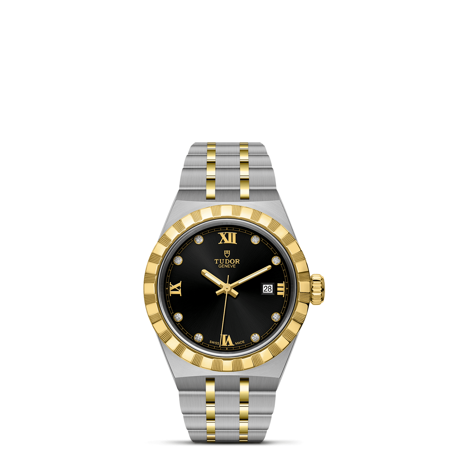 TUDOR Watch TUDOR Royal, 28mm Black Diamond Set Dial, Two-Tone Yellow Gold Bracelet (M28303-0005)