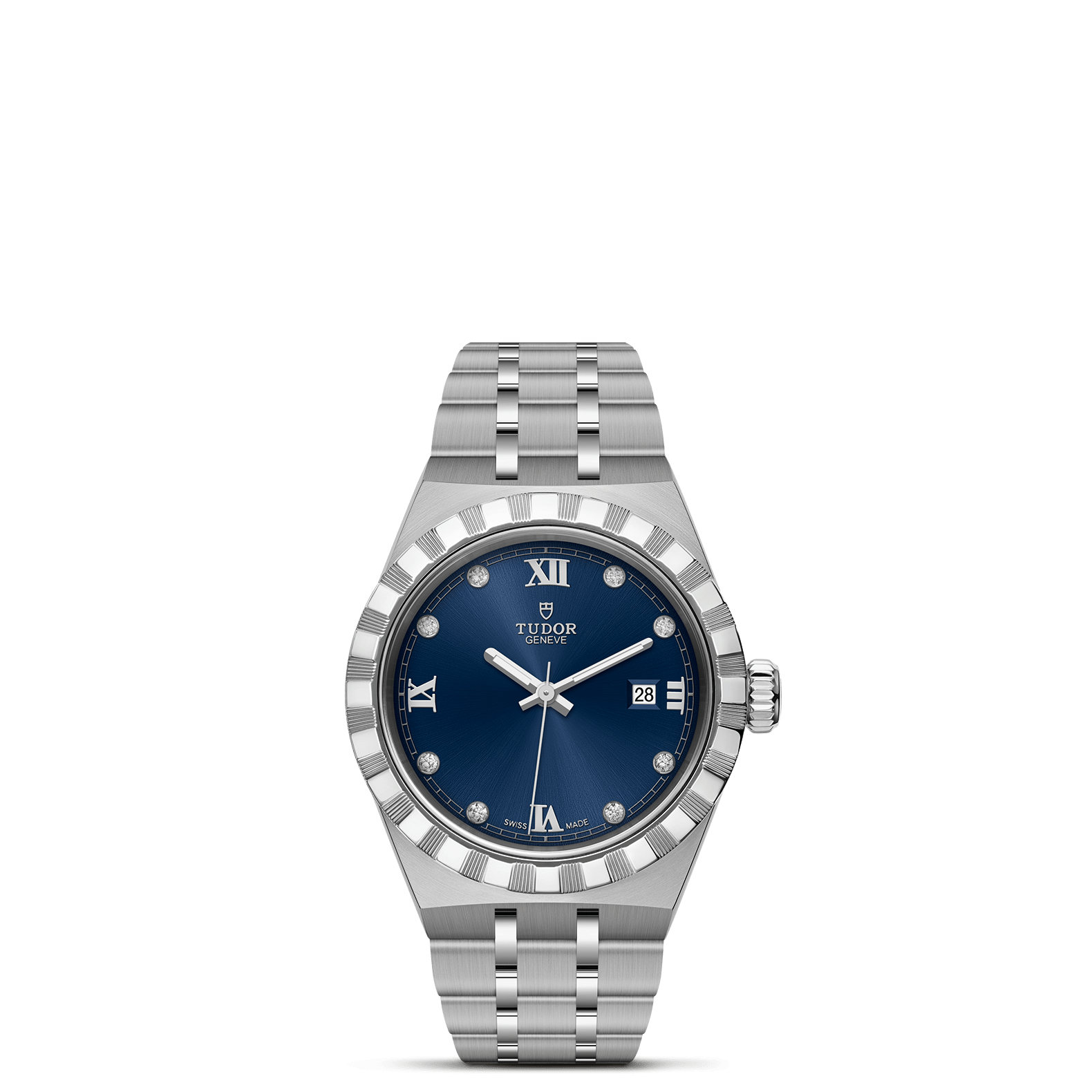 TUDOR Watch TUDOR Royal, 28mm Blue Diamond Set Dial, Stainless Steel Bracelet (M28300-0007)