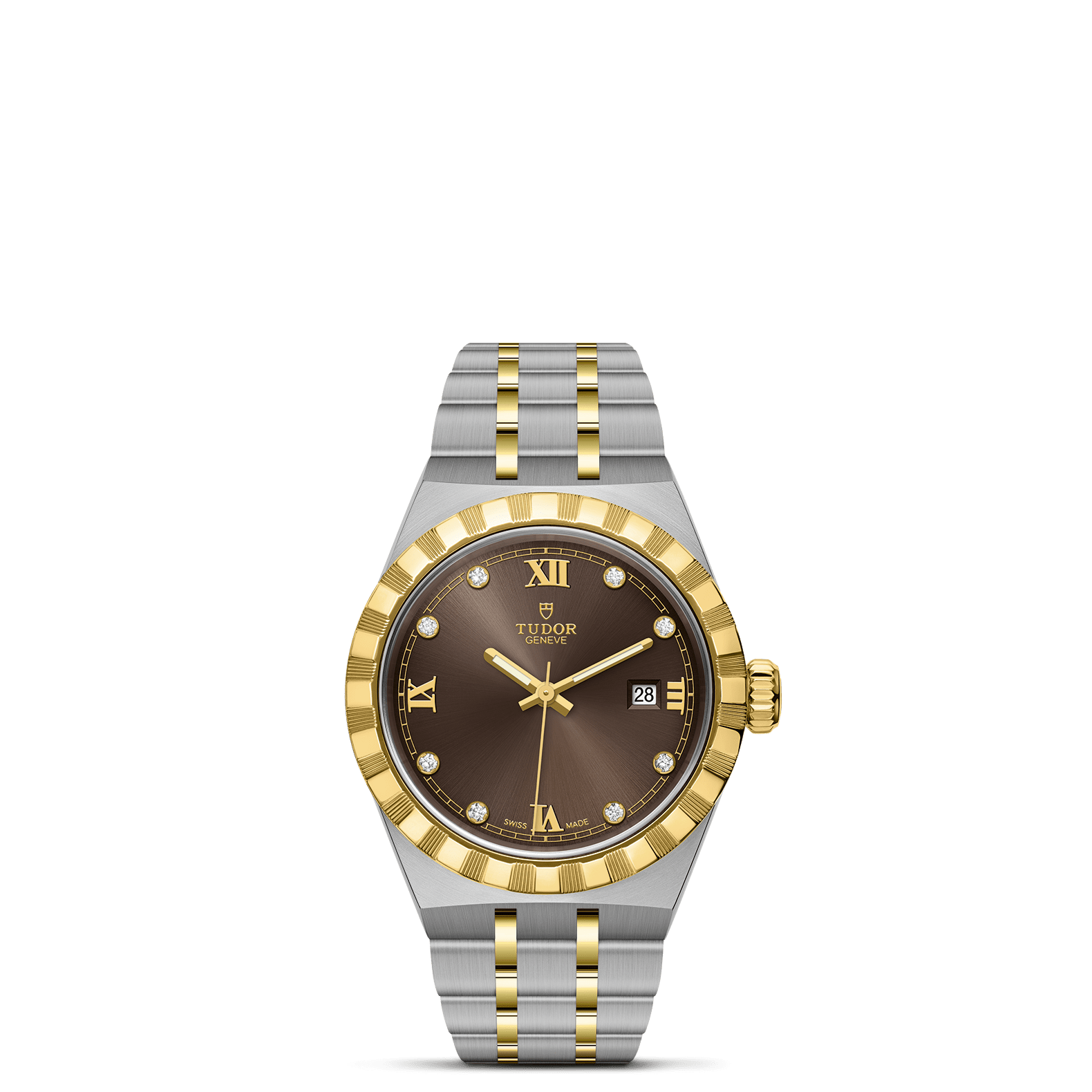 TUDOR Watch TUDOR Royal, 28mm Chocolate Brown Diamond Dial, Two-Tone Yellow Gold Bracelet (M28303-0009)