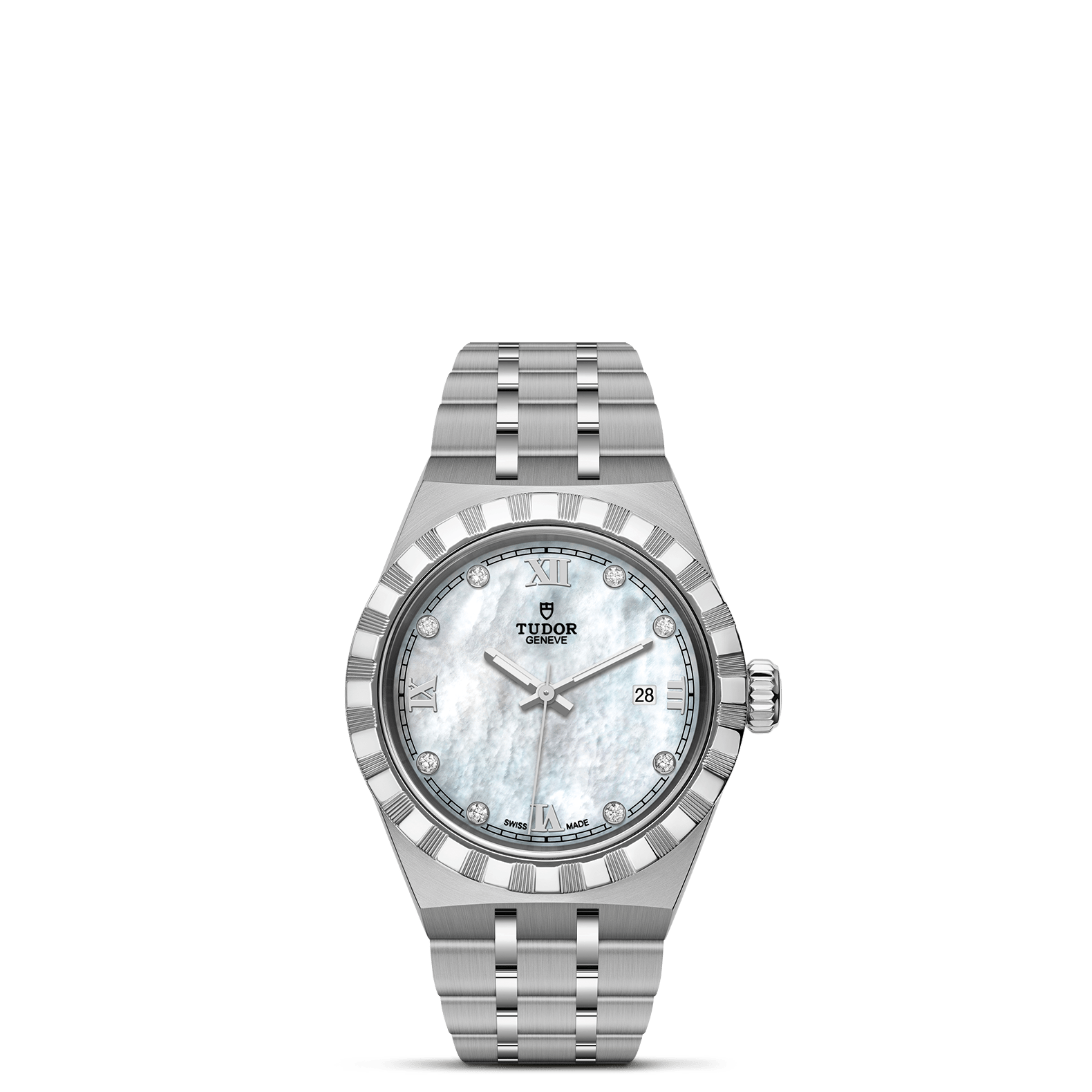 TUDOR Watch TUDOR Royal, 28mm Mother of Pearl Diamond Set Dial, Stainless Steel Bracelet (M28300-0005)