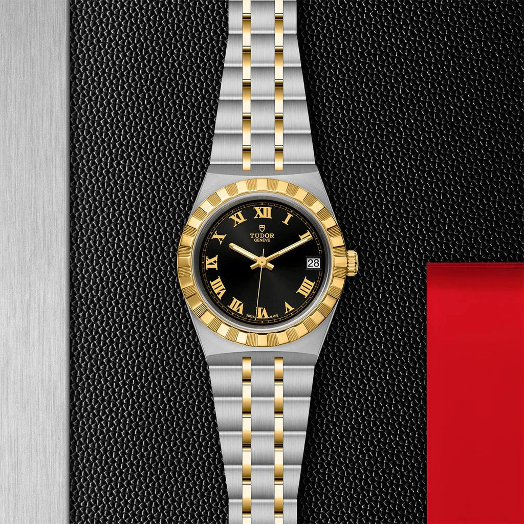 TUDOR Watch TUDOR Royal, 34mm Black Sunray Dial, Two-Tone Yellow Gold Bracelet (M28403-0003)