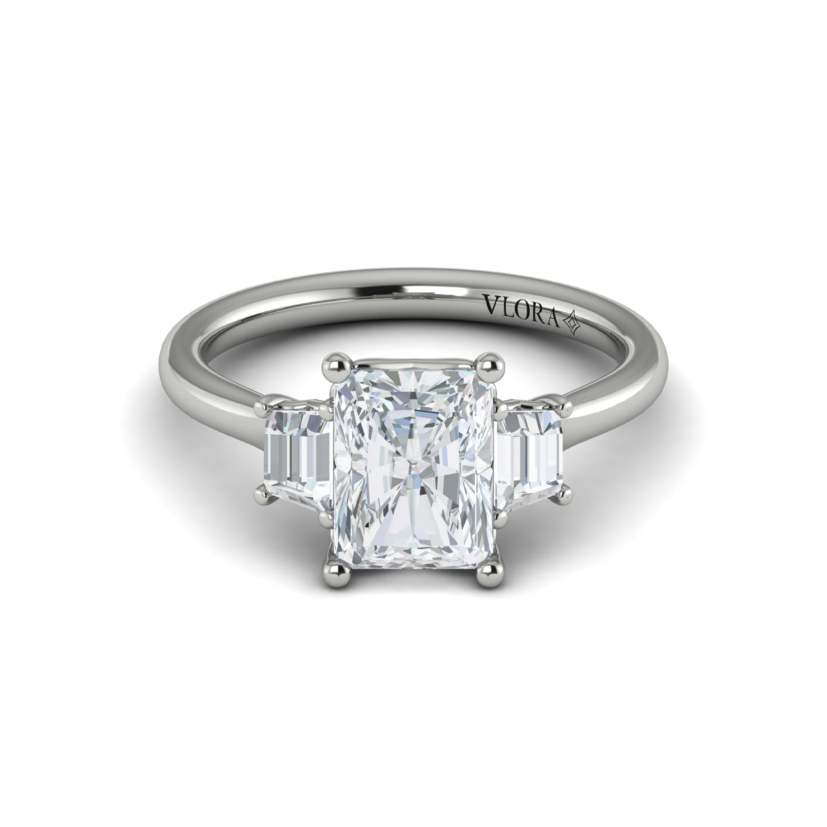 Vlora Engagement Ring Vlora 14k White Gold Emerald Cut Three-Stone Engagement Ring Mounting