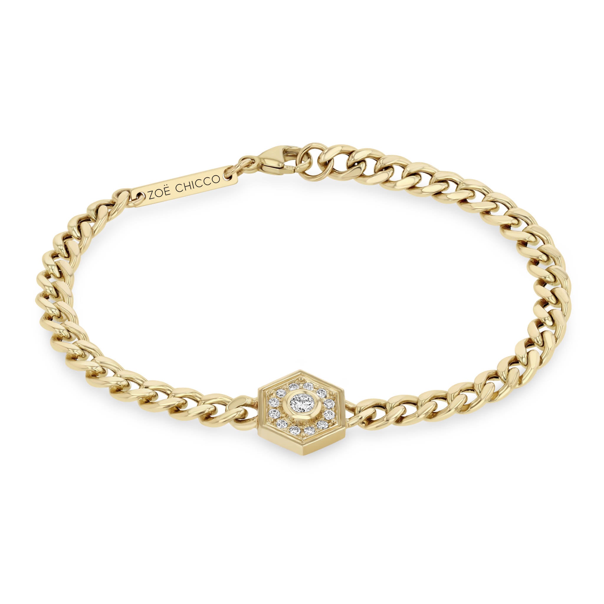 Zoe Chicco 14K Gold Diamond Hexagon Halo Bracelet Maine New